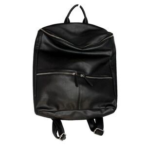 Mossimo Black Vegan Faux Leather Backpack Zipper Accent Front Pockets GUC